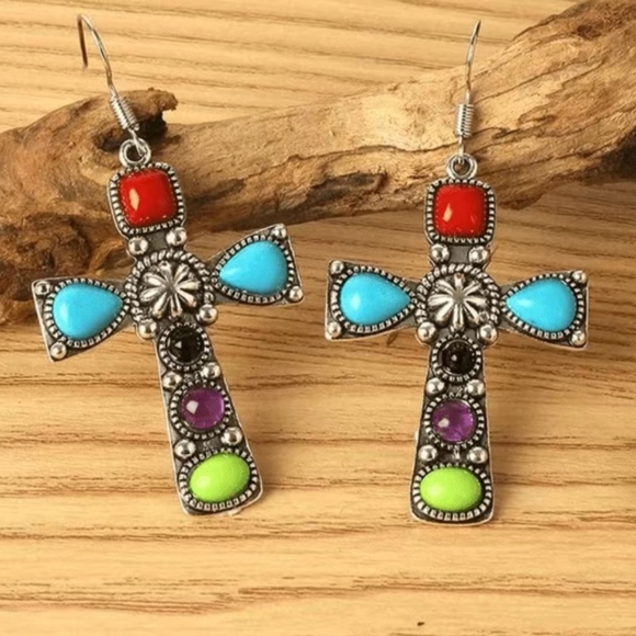NWT Multi Color Cross Earrings - Picture 1 of 5